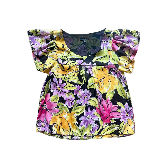 Rafaella Floral Top Multi-color Art to Wear Retro Bloomcore Maximalist Resort - Picture 1 of 8